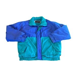 Vintage 90s Alaska Bay Outfitters Colorblock Puffer Jacket Teal Purple Men Large